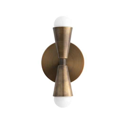 Mid Century Modern Brass Wall Sconce – Handmade Double Cone Light Fixture