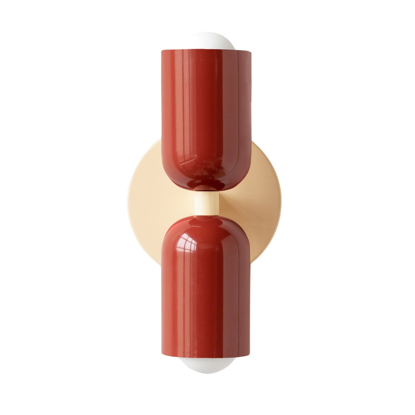 Red & Cream Up & Down Brass Wall Sconce – Mid-Century Modern Light Fixture