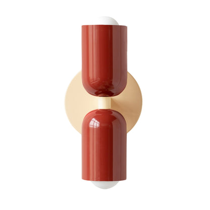 Red & Cream Up & Down Brass Wall Sconce – Mid-Century Modern Light Fixture