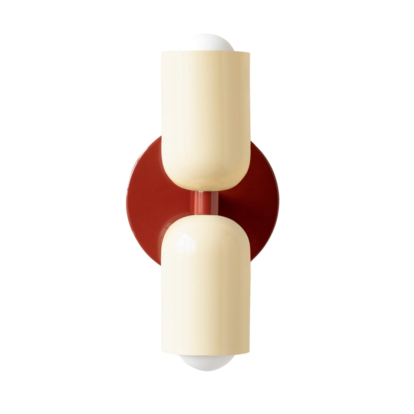 Cream & Red Up & Down Brass Wall Sconce – Mid-Century Modern Light Fixture