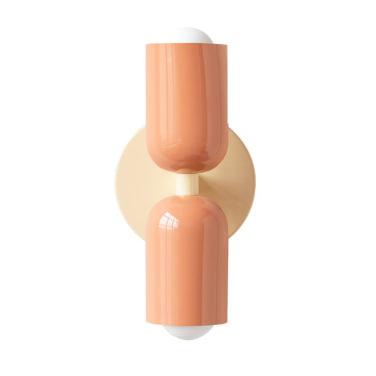 Peach & Cream Up & Down Brass Wall Sconce – Mid-Century Modern Light Fixture
