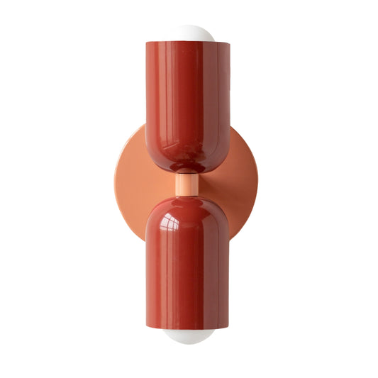 Red & Peach Up & Down Brass Wall Sconce – Mid-Century Modern Light Fixture