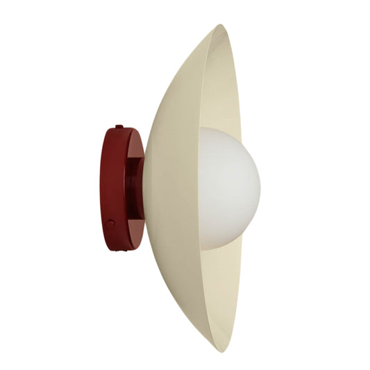 Cream & Red Dome Brass Wall Sconce – Mid-Century Modern Vintage Light