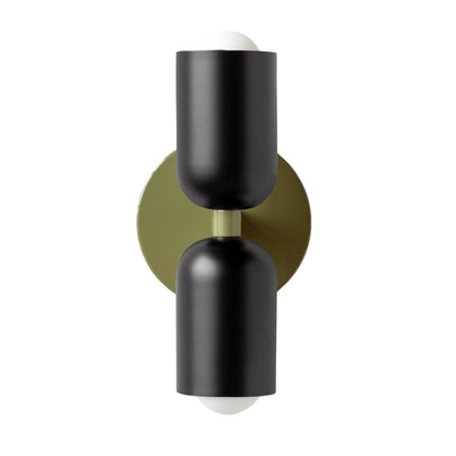 Black & Olive Green Up & Down Brass Wall Sconce – Mid-Century Modern Light Fixture