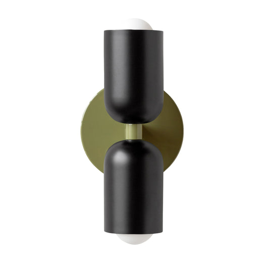 Black & Olive Green Up & Down Brass Wall Sconce – Mid-Century Modern Light Fixture