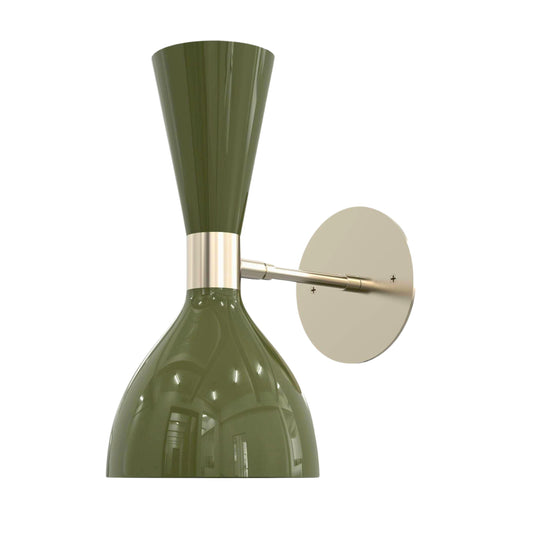 Olive Green Double Cone Vintage Wall Light - Mid-Century Modern Brass Wall Sconce
