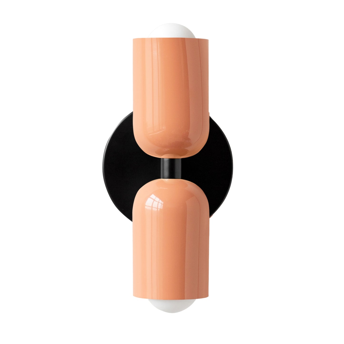 Peach & Black Up & Down Brass Wall Sconce – Mid-Century Modern Light Fixture