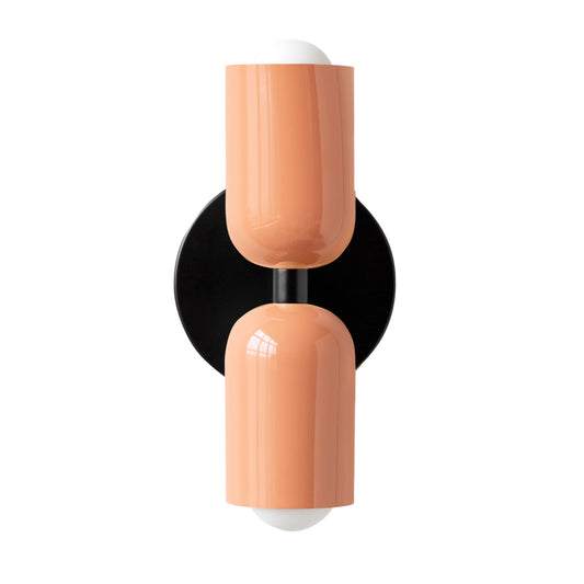 Peach & Black Up & Down Brass Wall Sconce – Mid-Century Modern Light Fixture