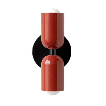 Red & Black Up & Down Brass Wall Sconce – Mid-Century Modern Light Fixture