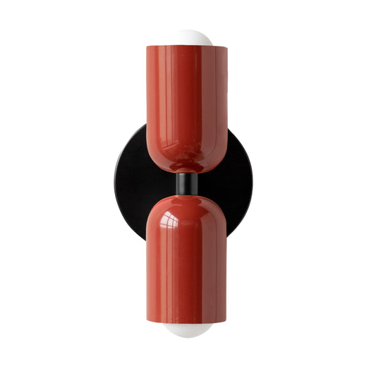 Red & Black Up & Down Brass Wall Sconce – Mid-Century Modern Light Fixture
