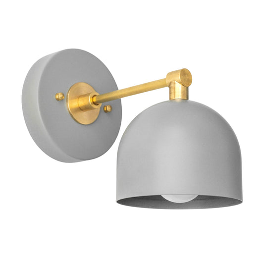 Modern Brass Wall Sconce – Mid Century Wall Light with Gray Dome Shade