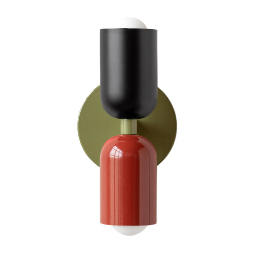 Black-Red & Green Up & Down Brass Wall Sconce – Mid-Century Modern Light Fixture