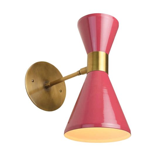 Pink Double Cone Vintage Wall Light - Mid-Century Modern Brass Wall Sconce
