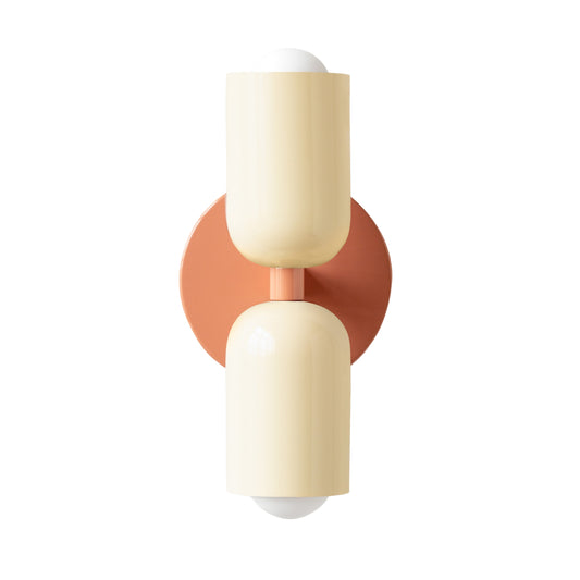 Cream & Peach Up & Down Brass Wall Sconce – Mid-Century Modern Light Fixture