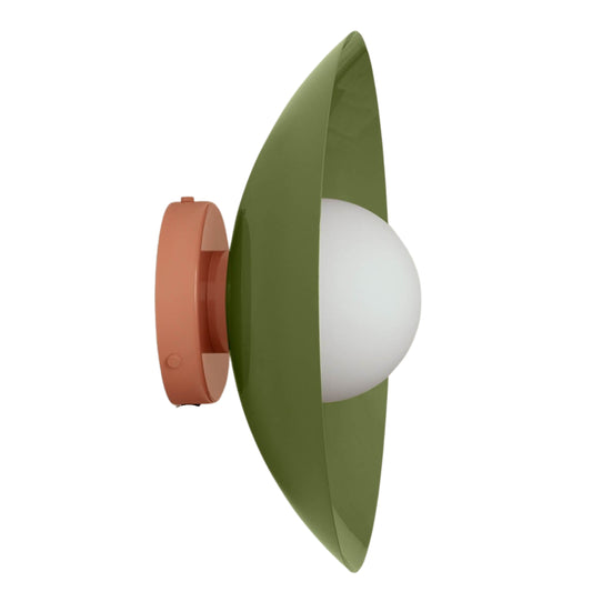 Olive Green & Peach Dome Brass Wall Sconce – Mid-Century Modern Vintage Light