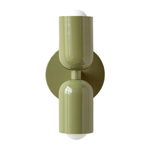Olive Green Up & Down Brass Wall Sconce – Mid-Century Modern Light Fixture