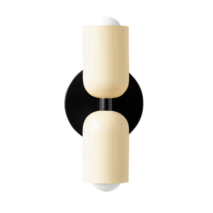Cream & Black Up & Down Brass Wall Sconce – Mid-Century Modern Light Fixture