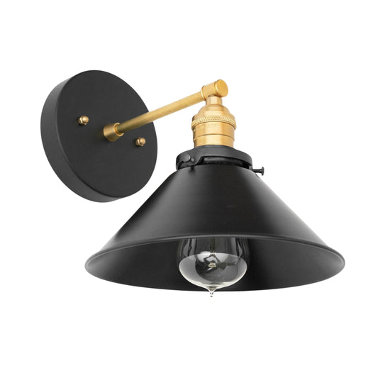 Handmade Brass Wall Sconce – Mid Century Modern Black & Polish Cone Light