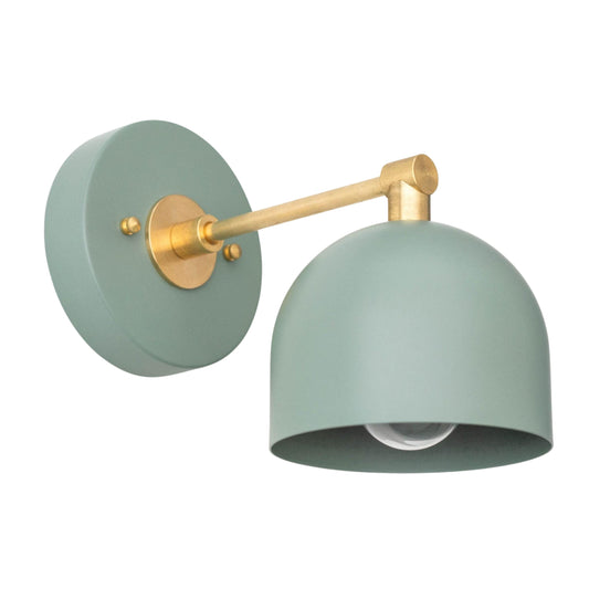 Modern Brass Wall Sconce – Mid Century Wall Light with Sea Green Dome Shade