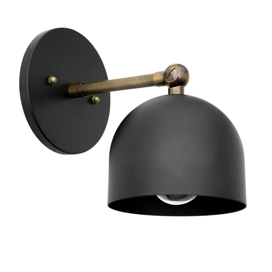 Mid Century Brass Wall Sconce – Handmade Black & Antique Dome Light Fixture