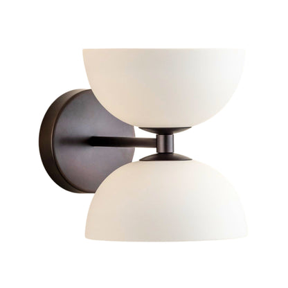 White & Black Double Globe Vintage Light - Mid Century Modern Brass Wall Sconce