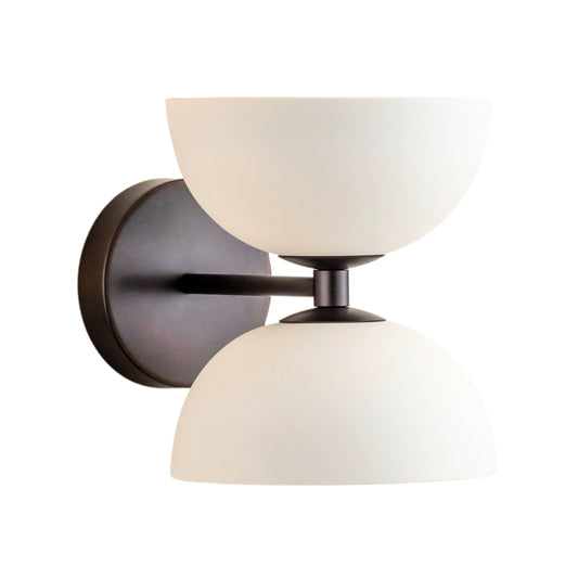 White & Black Double Globe Vintage Light - Mid Century Modern Brass Wall Sconce