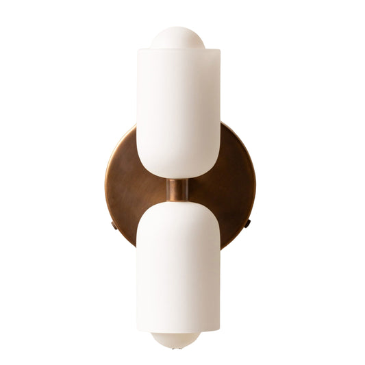 White & Antique Up & Down Brass Wall Sconce – Mid-Century Modern Light Fixture