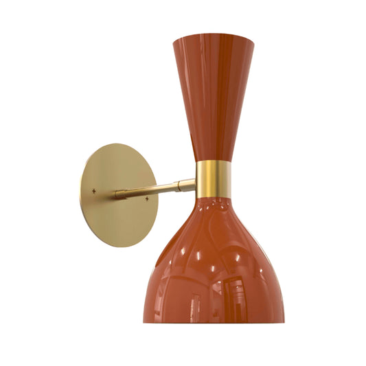 Orange Double Cone Vintage Wall Light - Mid-Century Modern Brass Wall Sconce