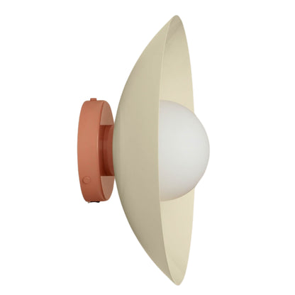 Cream & Peach Dome Brass Wall Sconce – Mid-Century Modern Vintage Light