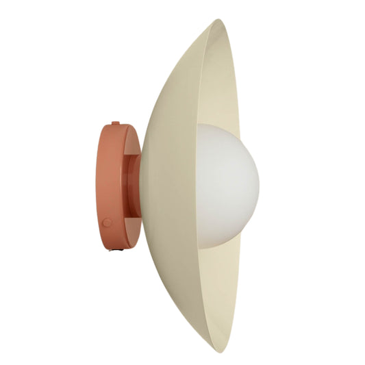 Cream & Peach Dome Brass Wall Sconce – Mid-Century Modern Vintage Light