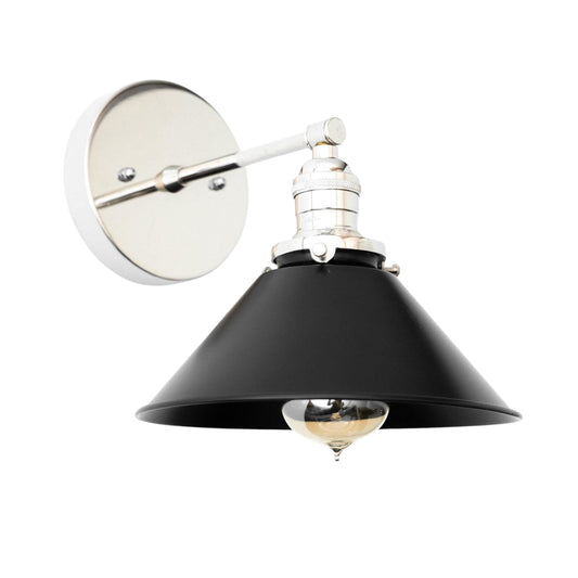 Handmade Brass Wall Sconce – Mid Century Modern Black & Silver Cone Light