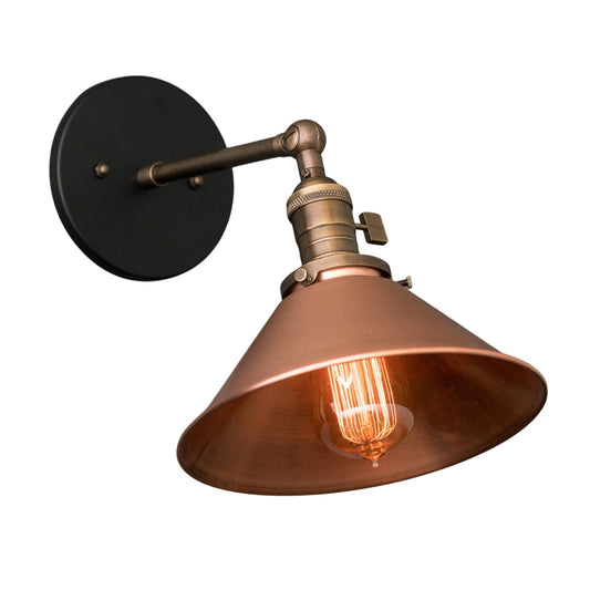 Handmade Brass Wall Sconce with Copper Shade – Adjustable Farmhouse Light Fixture