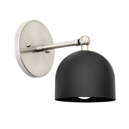 Mid Century Brass Wall Sconce – Handmade Black & Silver Dome Light Fixture