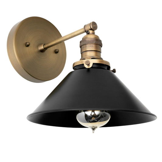 Handmade Brass Wall Sconce – Mid Century Modern Black & Antique Cone Light