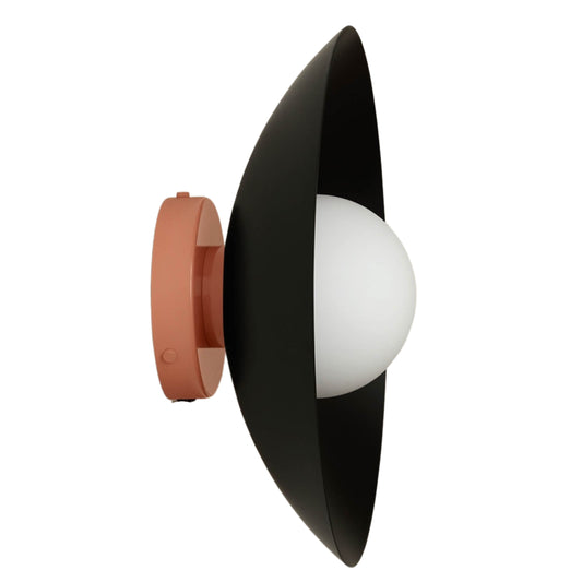 Black & Peach Dome Brass Wall Sconce – Mid-Century Modern Vintage Light