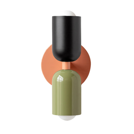 Black-Green & Peach Up & Down Brass Wall Sconce – Mid-Century Modern Light Fixture