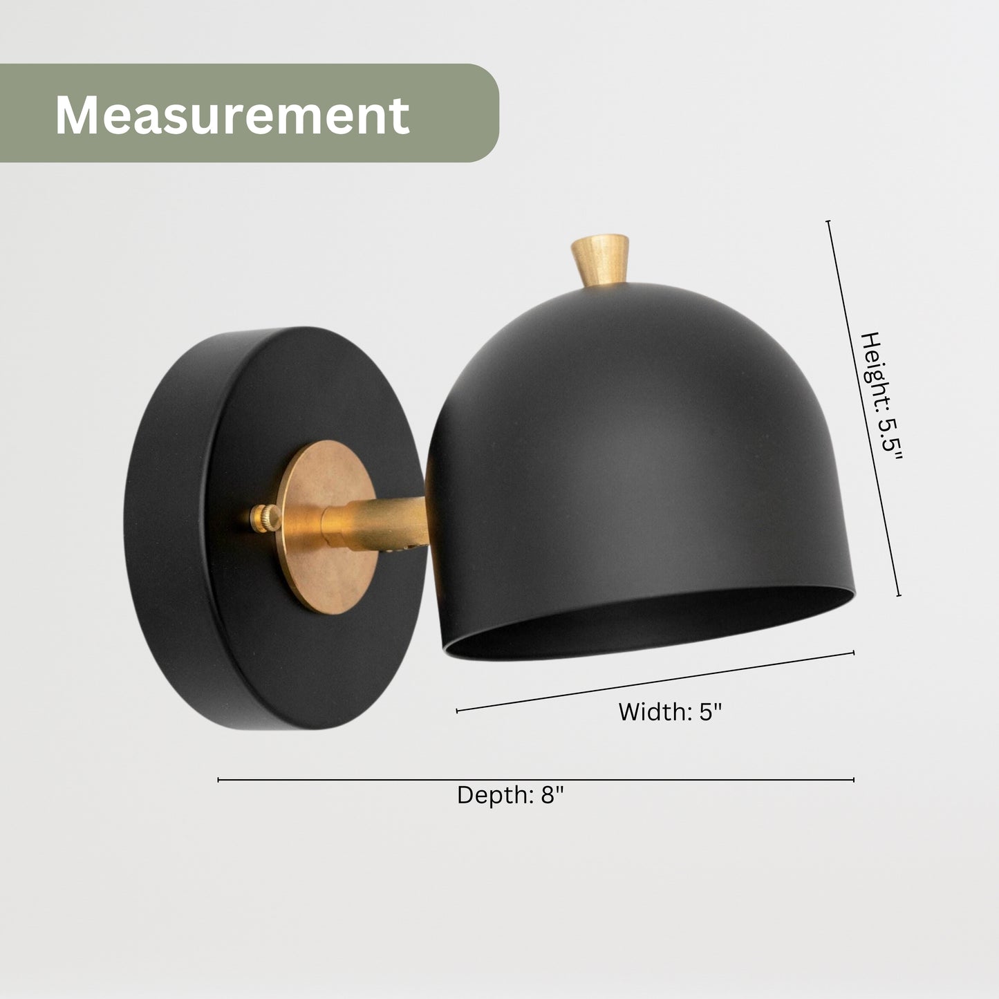 Modern Brass Wall Sconce – Mid Century Wall Light with Black Dome Shade
