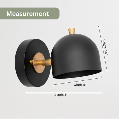 Modern Brass Wall Sconce – Mid Century Wall Light with Black Dome Shade