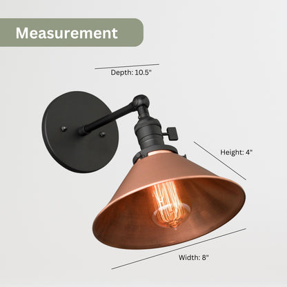 Handmade Brass Wall Sconce with Copper Shade – Adjustable Farmhouse Light Fixture