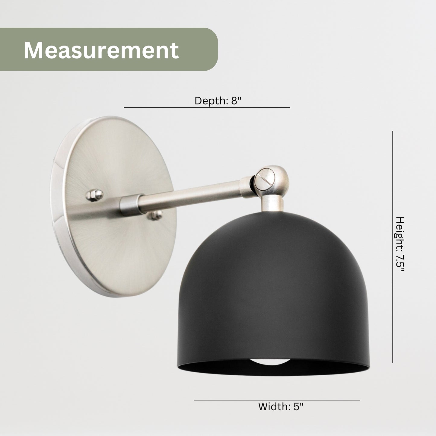 Mid Century Brass Wall Sconce – Handmade Black & Silver Dome Light Fixture