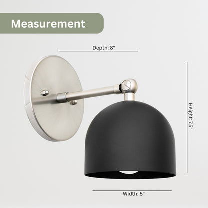 Mid Century Brass Wall Sconce – Handmade Black & Silver Dome Light Fixture