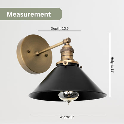 Handmade Brass Wall Sconce – Mid Century Modern Black & Antique Cone Light