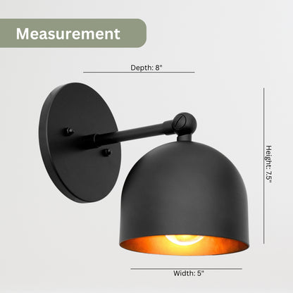 Mid Century Brass Wall Sconce – Handmade Black Dome Light Fixture