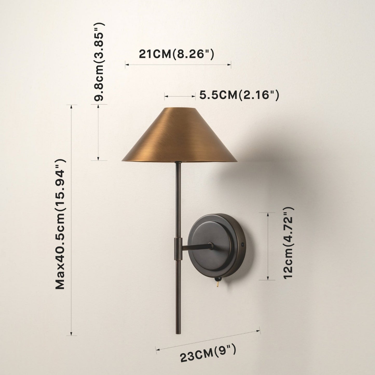 Handmade Brass Wall Sconce – Mid Century Modern Cone Shade Light
