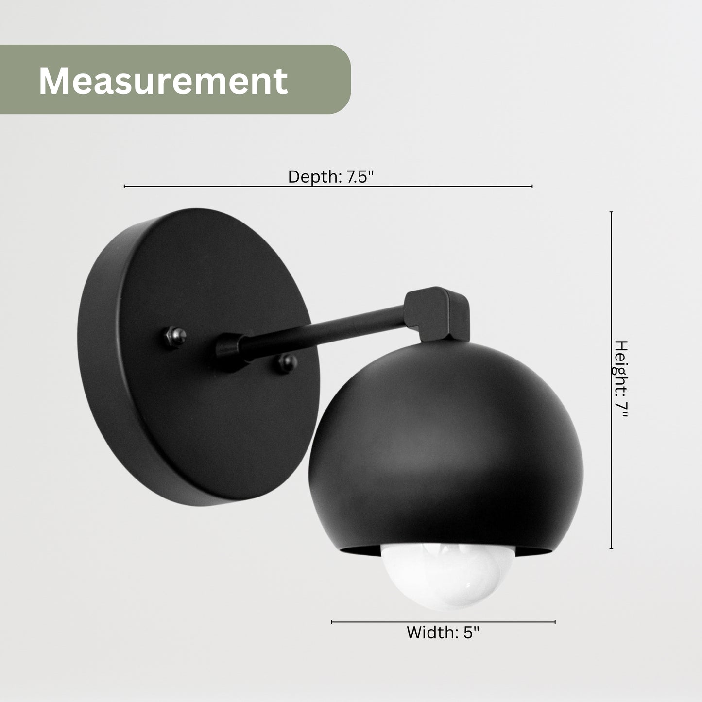 Handmade Brass Wall Sconce – Mid Century Modern Black Dome Light Fixture