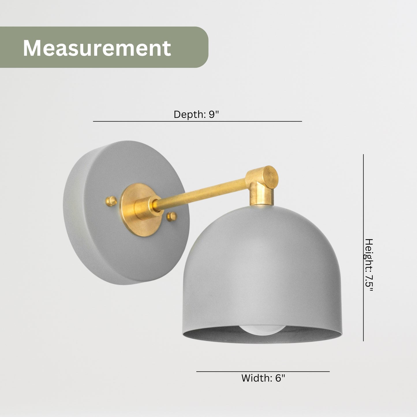 Modern Brass Wall Sconce – Mid Century Wall Light with Gray Dome Shade