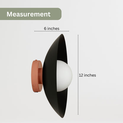 Black & Peach Dome Brass Wall Sconce – Mid-Century Modern Vintage Light