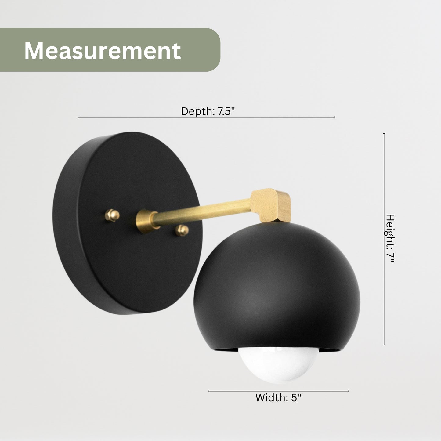 Handmade Brass Wall Sconce – Mid Century Modern Black Dome Light Fixture
