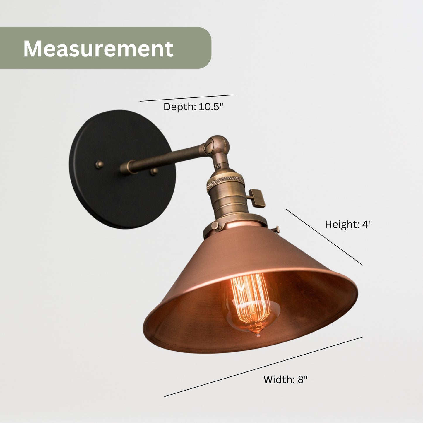 Handmade Brass Wall Sconce with Copper Shade – Adjustable Farmhouse Light Fixture
