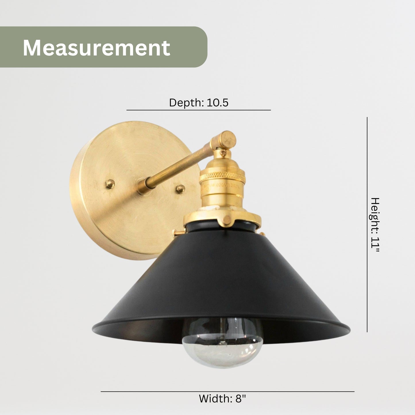 Handmade Brass Wall Sconce – Mid Century Modern Black & Polish Cone Light